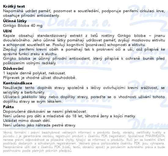 Příbalový leták - Ginkgo Biloba 40mg cps.60