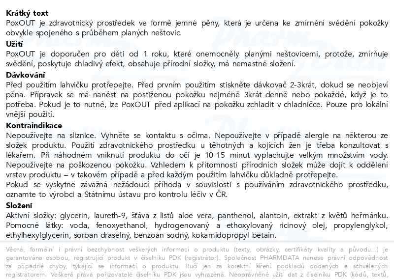 Příbalový leták - PoxOut Pěna zmírňující příznaky pl. neštovic 100ml
