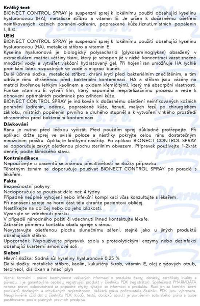 Příbalový leták - Bionect Control Spray 50ml