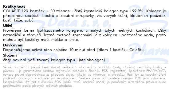 Příbalový leták - Colafit 120+30 kostiček NAVÍC