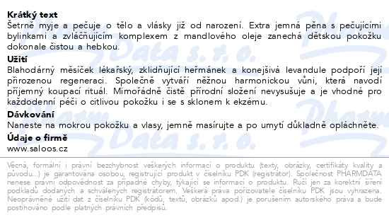 Příbalový leták - Saloos Měsíčková mycí pěna pro děti BIO 150ml