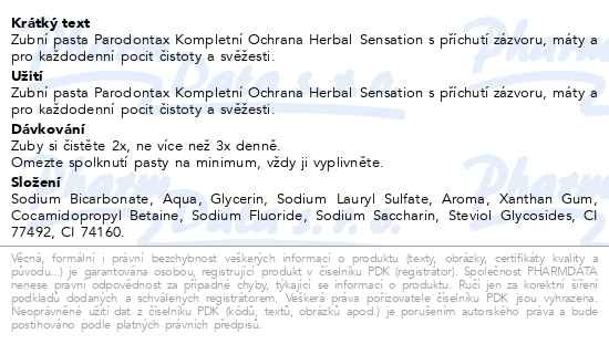 Příbalový leták - Parodontax Kompl.ochrana Herb.Sens.zub.pasta 75ml
