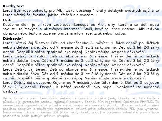 Příbalový leták - LEROS Bylink.pohádky pro Albi tužku 4x20 ovoc.čajů