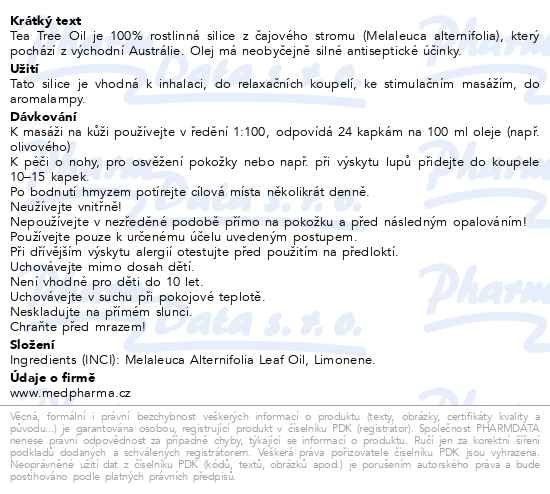 Příbalový leták - Medpharma Tea Tree Oil 10ml