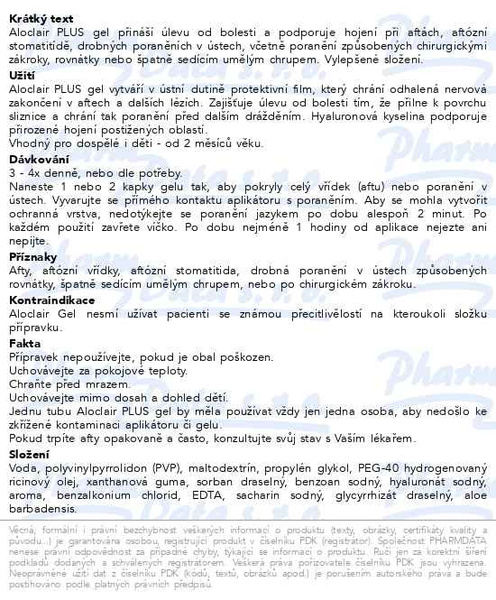 Příbalový leták - Aloclair PLUS gel 8ml