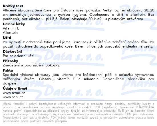 Příbalový leták - Seni Care vlhčené ubrousky vit.E&Allantoin 80ks