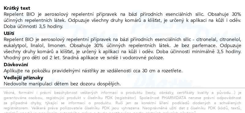 Příbalový leták - Repelent Predator BIO sprej 150ml