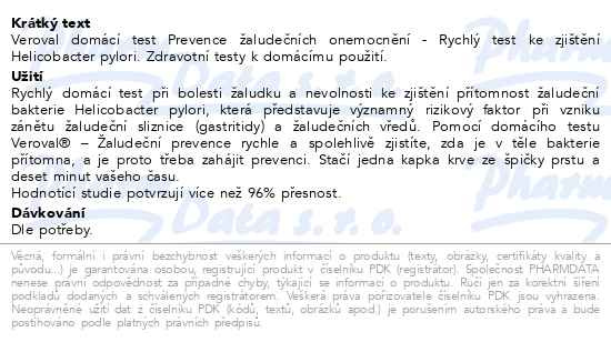 Příbalový leták - Veroval Prevence žaludeč.onemocnění domácí test