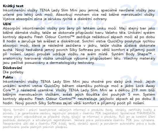 Příbalový leták - TENA Lady Slim Mini +50% navíc ink.vložky