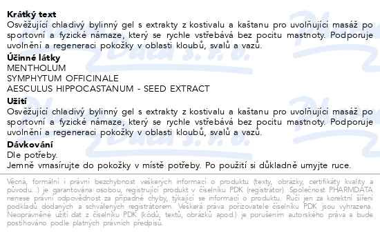 Příbalový leták - AROMATICA Kostivalový gel chladivý 100ml