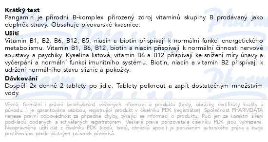 Příbalový leták - Pangamin přírodní B komplex tbl.120