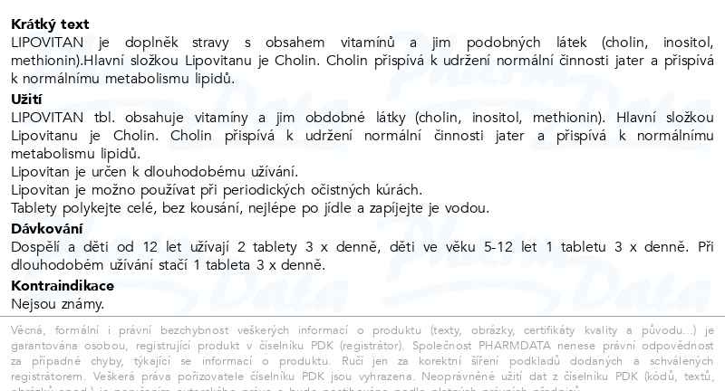 Příbalový leták - Lipovitan tbl.180+30 zdarma