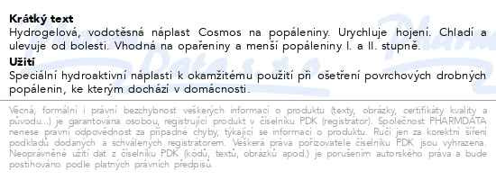 Příbalový leták - Cosmos náplasti na popáleniny 68x43mm 8ks