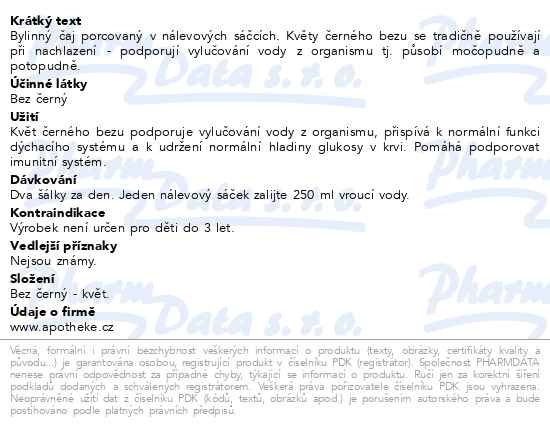 Příbalový leták - Apotheke Černý bez květ 20x1.5g