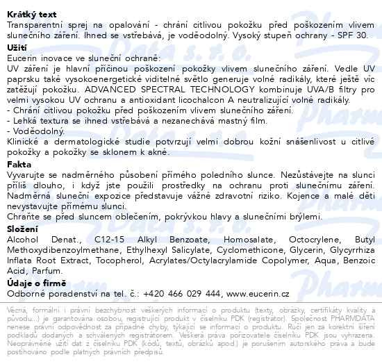 Příbalový leták - EUCERIN SUN transparent.sprej DryTouch SPF30 200ml