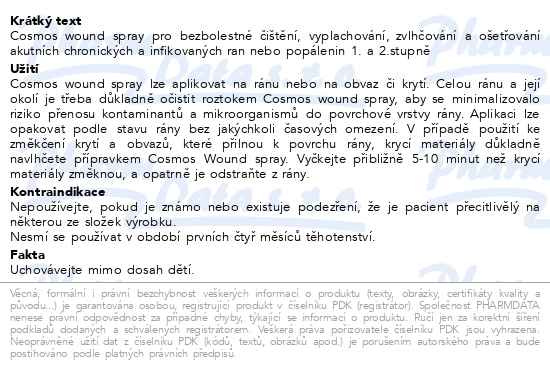 Příbalový leták - Cosmos wound spray bezbolestné čištění ran 50ml