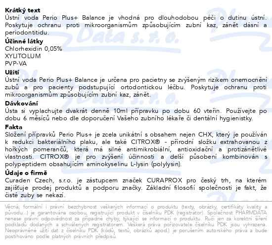 Příbalový leták - CURAPROX Perio Plus+ Balance ústní voda 200ml