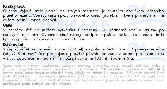 Příbalový leták - LEROS Dětský čaj Malinka 20x2g
