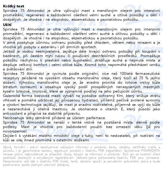 Příbalový leták - Spiridea mast s mandlovým olejem 80g