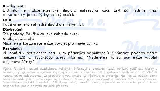 Příbalový leták - Erythritol 500g