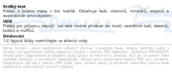 Příbalový leták - BIO prášek Maca 120 g