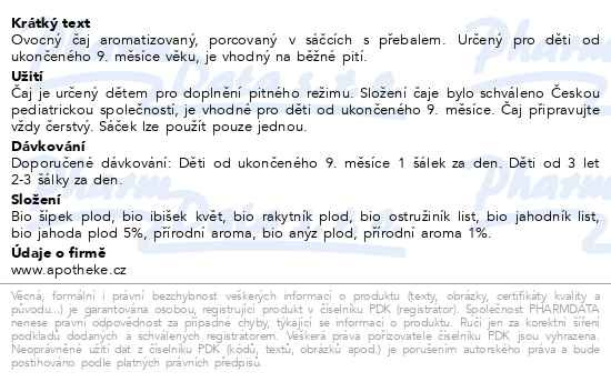 Příbalový leták - Dětský BIO Pohádkový čaj Jahodový se šípkem 20x2g