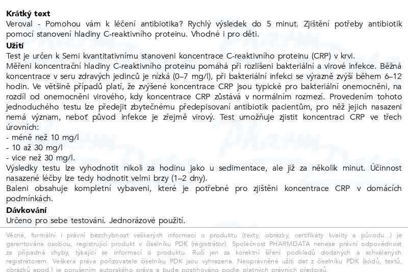 Příbalový leták - Veroval CRP domácí test