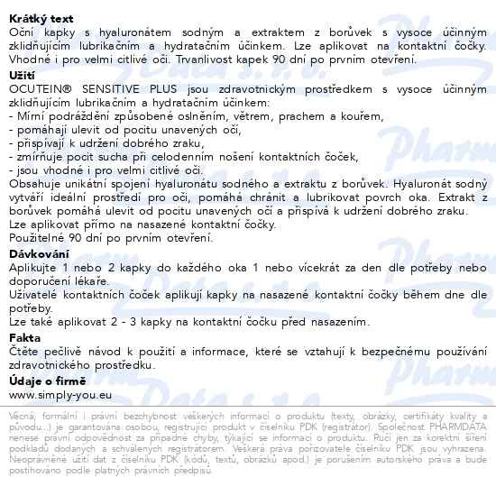 Příbalový leták - OCUTEIN SENSITIVE PLUS oční kapky 15ml