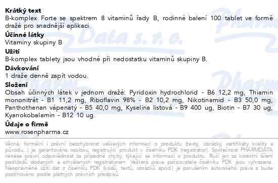 Příbalový leták - Rosen B-komplex FORTE drg.100 rodinné balení