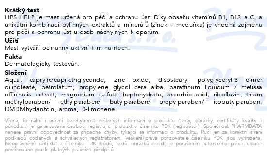 Příbalový leták - Lips Help krém na opary 10g