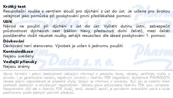 Příbalový leták - Rouška resuscitační s ventilem Steriwund