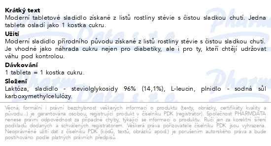 Příbalový leták - IRBIS se sladidly z rostl.Stévie tbl.220náhr.náplň