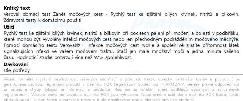 Příbalový leták - Veroval Zánět močových cest domácí test