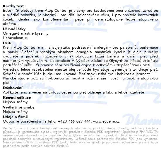Příbalový leták - EUCERIN AtopiControl pleť.krém suchá zarud.pl.50ml