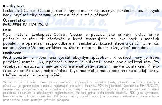 Příbalový leták - Leukoplast Cuticell Clas.5x5cm mast.tyl s par.5ks