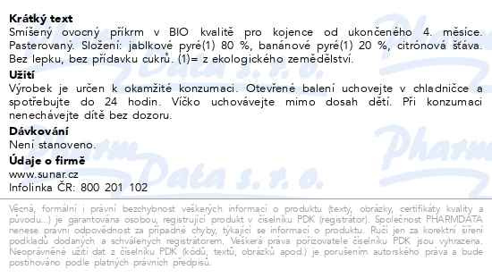 Příbalový leták - Sunar BIO kapsička Jablko banán 100g