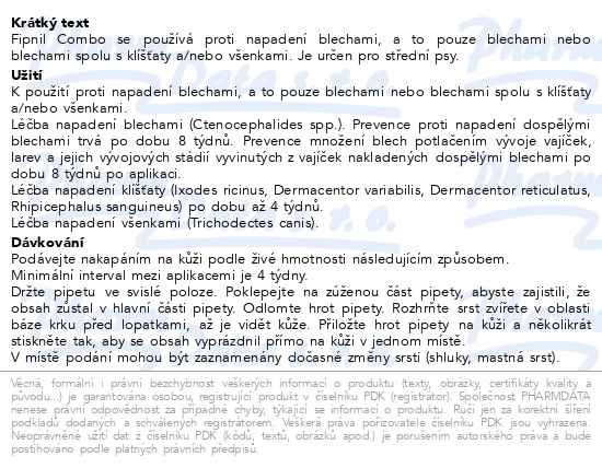 Příbalový leták - Fipnil Combo 134/120.6mg spot-on Dog M 3x1.34ml
