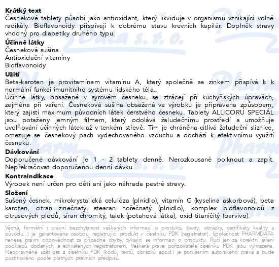 Příbalový leták - NATURVITA Allicor Speciál tbl.60
