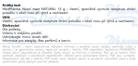 Příbalový leták - MedPharma Nosní mast NATURAL 12g