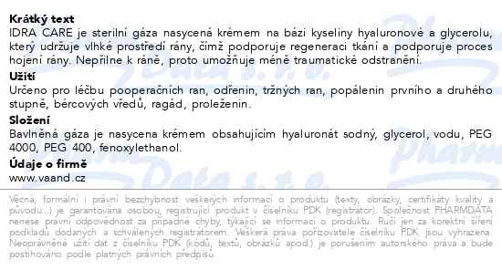 Příbalový leták - Idra Care Mastný tyl s kyselinou hyaluronovou 10x10cm 10ks
