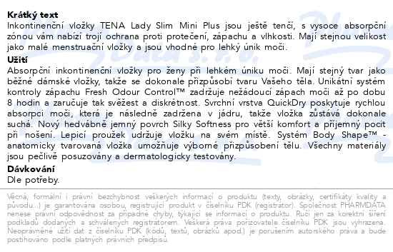 Příbalový leták - TENA Lady Slim Mini Plus ink.vložky 16ks 760316