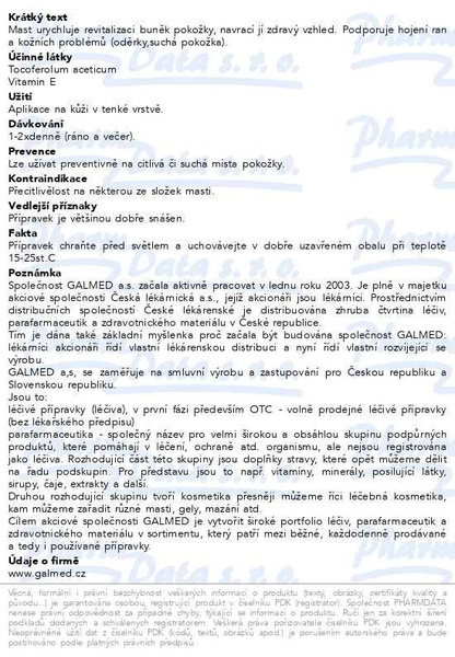 Příbalový leták - RevitGal mast s vitaminem E 30g Galmed