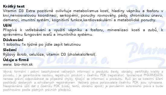 Příbalový leták - Biomin Vitamín D3 EXTRA 5600 I.U. 30 tobolek