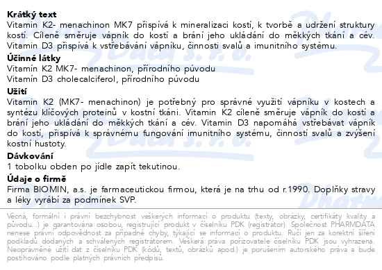 Příbalový leták - Biomin Vitamín K2 + D3 Premium + tob.60