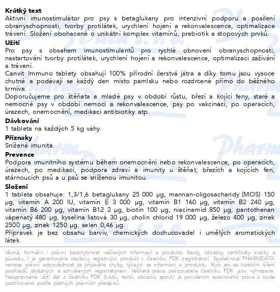 Příbalový leták - Canvit Immuno pro psy tbl.100