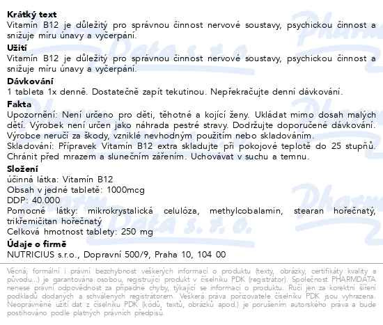 Příbalový leták - Vitamín B12 EXTRA 1000mcg tbl.30