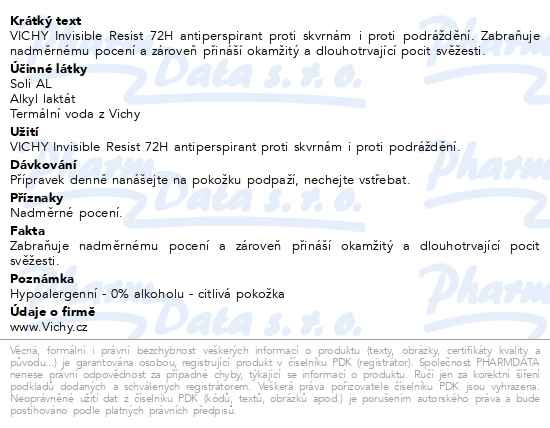 Příbalový leták - VICHY INVISIBLE Resist 72H Antiperspirant 50ml