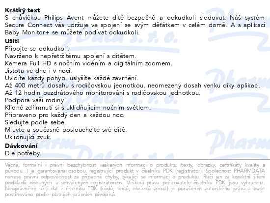 Příbalový leták - Philips AVENT Baby chytrý video monitor SCD923/26