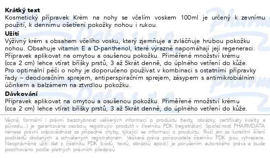 Příbalový leták - svorto 304 Krém na nohy se včelím voskem 100ml