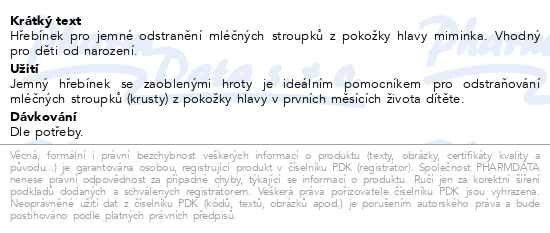 Příbalový leták - CHICCO Hřebínek na vyčesávaní mléčných stroupků